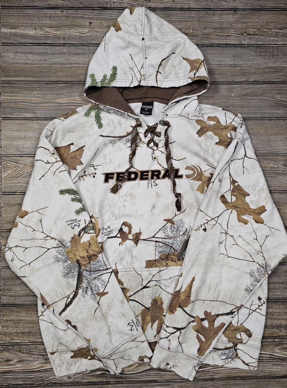RealTree Xtra Colors Federal Ammunition Snow Camo Hoodie Fits Mens XL(Tag M)